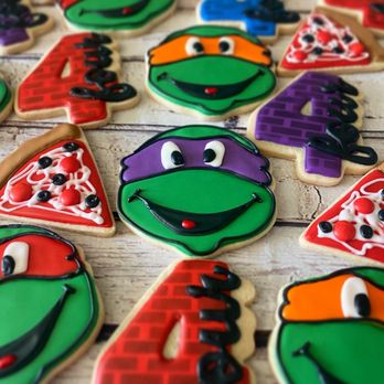 Justonebitecupcakes - TMNT custom sugar cookies. Happy FOUR - Custom Cakes Near Me Justonebitecupcakes - TMNT custom sugar cookies. Happy FOUR - Custom Cakes Near Me
