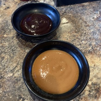 Parky's Smokehouse - Barbecue sauces -- our server was kind enough to bring these ramekins for them! - Barbeque Near Me - Lebanon, Indiana