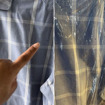Rick's Cleaners - On the left is how I received the shirt from Rick's (damaged); on the right is after they "fixed" it by a specialist. Is the same. - Dry Cleaning Near Me - Austin, Texas Rick's Cleaners - On the left is how I received the shirt from Rick's (damaged); on the right is after they "fixed" it by a specialist. Is the same. - Dry Cleaning Near Me - Austin, Texas