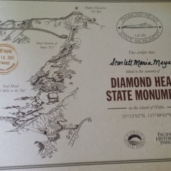 Diamond Head State Monument - My certificate of completion. They stamp it with the date and it gives the trail details! - Parks Near Me - Honolulu, Hawaii Diamond Head State Monument - My certificate of completion. They stamp it with the date and it gives the trail details! - Parks Near Me - Honolulu, Hawaii