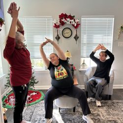 Mercy Homes - We do exercises with u tube videos and a leader to encourage the residents.
