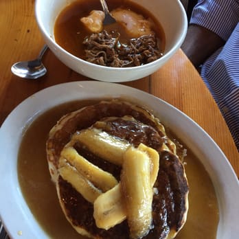 Ria's Bluebird - Banana pancakes (so good) and brisket breakfast - Southern Near Me - Atlanta, Georgia