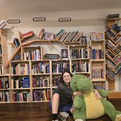 Talking Animals Books - Used book area upstairs with stuffy dragon:)