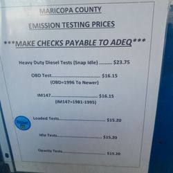 ADEQ Vehicle Emissions Testing Station - Price sheet