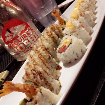 McGuire's Sushi - this was our round 2!!!--crunchy shrimp roll on the left and spicy tuna roll on the right - Sushi Bars Near Me - Destin, Florida McGuire's Sushi - this was our round 2!!!--crunchy shrimp roll on the left and spicy tuna roll on the right - Sushi Bars Near Me - Destin, Florida