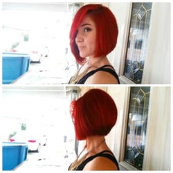 W Hair Studio - Angled bob, red dye and treatment. Done by Socorro. $50 total. :)