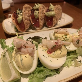 Monkeypod Kitchen by Merriman - Poke Tacos and Lobster Deviled Eggs - New American Near Me - Kihei, Hawaii Monkeypod Kitchen by Merriman - Poke Tacos and Lobster Deviled Eggs - New American Near Me - Kihei, Hawaii