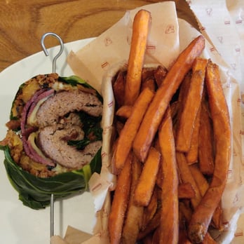 Bareburger - Short North - I tried the wiki wiki with the collard green wrap. We had a side of sweet potato fries and they were really good as well! - Burgers Near Me - Columbus, Ohio