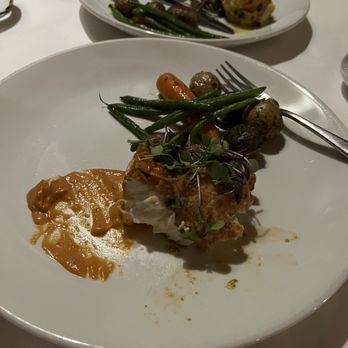 Cochon on 2nd - Pan seared Halibut with a tomato Rosa style sauce. - Diners Near Me - Williamsburg, Virginia Cochon on 2nd - Pan seared Halibut with a tomato Rosa style sauce. - Diners Near Me - Williamsburg, Virginia