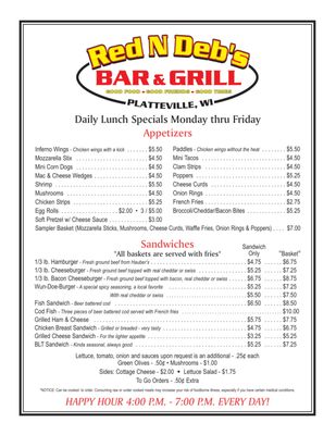 Menu photo 3 Red N Deb's Bar & Grill Platteville, WI Menu photo 3 Red N Deb's Bar & Grill Platteville, WI