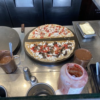 Cafe Crepe - Preparing our two crepes to be wrapped up. - Creperies Near Me - Vancouver, British Columbia