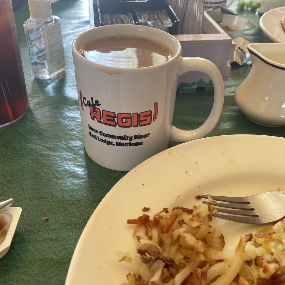 Cafe Regis - Table full of breakie. Lots of coffee! - Cafes Near Me - Red Lodge, Montana