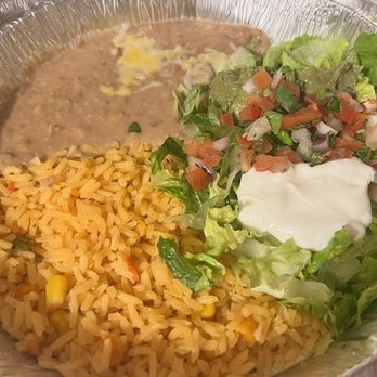 Agave Azul - Beans, rice, a salad and guacamole, that accompanied the Tamales Supremos. - Mexican Near Me - Milford, Ohio