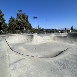 Left side of the large bowl.