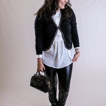 Fashion Crossroads - Black, dressy cropped cardigan paired over a feminine blouse and finished with vegan leather leggings. - Women's Clothing Near Me - Casper, Wyoming Fashion Crossroads - Black, dressy cropped cardigan paired over a feminine blouse and finished with vegan leather leggings. - Women's Clothing Near Me - Casper, Wyoming