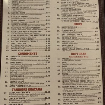 Apna Punjab Indian Restaurant - Menu 12/31/19 - Indian Near Me - Bloomfield, New Jersey Apna Punjab Indian Restaurant - Menu 12/31/19 - Indian Near Me - Bloomfield, New Jersey