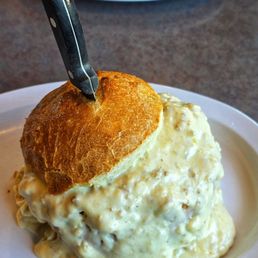 Breakfast bowl in a bread bowl. Breakfast bowl in a bread bowl.