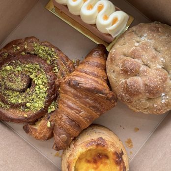 Temple Pastries - Pistachio Schnecken, Croissant, Hazelnut Praline Flan, Olive Foccacia, Grapefruit Fennel Cake - Bakeries Near Me - Seattle, Washington