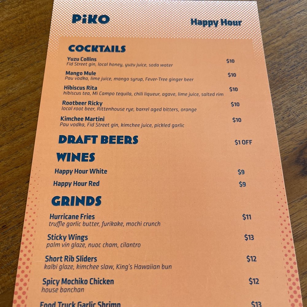 Piko Kitchen + Bar - Happy hour menu - Cocktail Bars Near Me - Honolulu, Hawaii Piko Kitchen + Bar - Happy hour menu - Cocktail Bars Near Me - Honolulu, Hawaii
