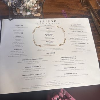 Saison - Dinner menu - Wine Bars Near Me - San Francisco, California