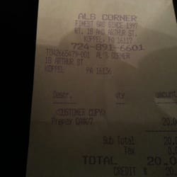 Al's Corner - As the receipt states, Al's Corner has had the finest gas since 1997.
