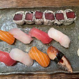 Sushi Dinner ($23). Includes 8 nigiri + tuna roll + choice of miso soup or salad