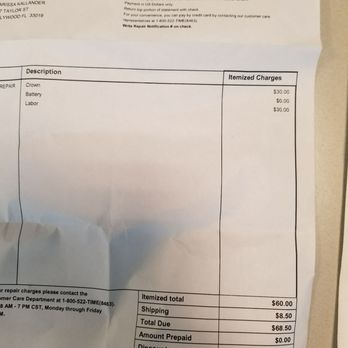 Metro Service Center - I get my watch back 3 months later repaired with a bill for the crown that they broke while under their care! $68.50 - Watch Repair Near Me - Dallas, Texas Metro Service Center - I get my watch back 3 months later repaired with a bill for the crown that they broke while under their care! $68.50 - Watch Repair Near Me - Dallas, Texas