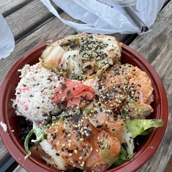 Aloha Fresh - Kukui nut salmon and spicy salmon bowl with crab salad, kimchi and black rice - Poke Near Me - San Jose, California Aloha Fresh - Kukui nut salmon and spicy salmon bowl with crab salad, kimchi and black rice - Poke Near Me - San Jose, California