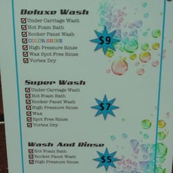 The menu for the auto washes