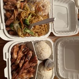Teriyaki chicken with rice and yakisoba. Teriyaki chicken with rice and yakisoba.