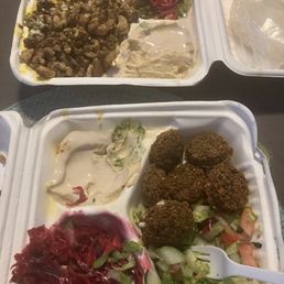 Falafel plate and shawarma plate