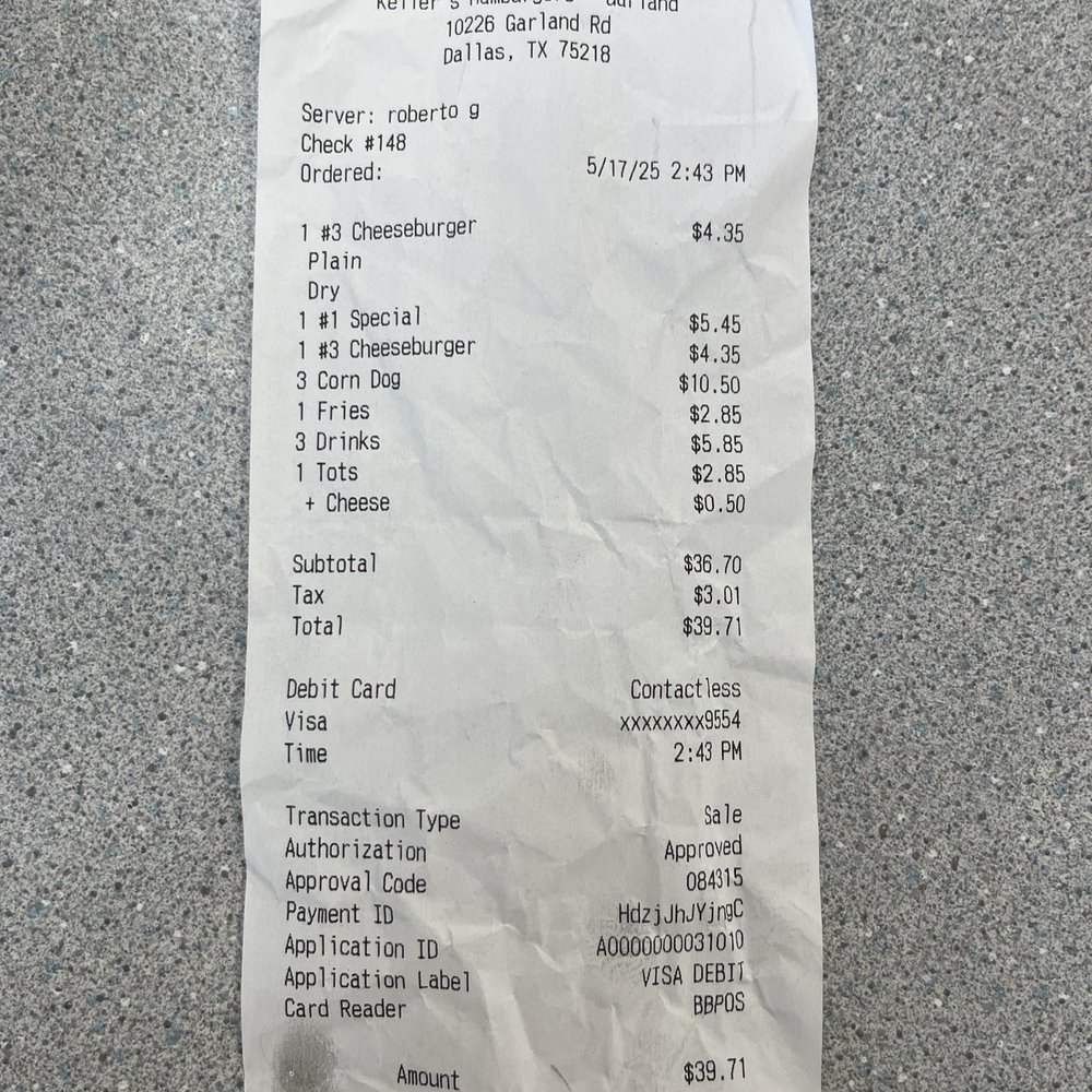 Keller's Hamburgers - Really !!!! $10.50 for three corn dogs kids have to eat too. - Burgers Near Me - Dallas, Texas Keller's Hamburgers - Really !!!! $10.50 for three corn dogs kids have to eat too. - Burgers Near Me - Dallas, Texas