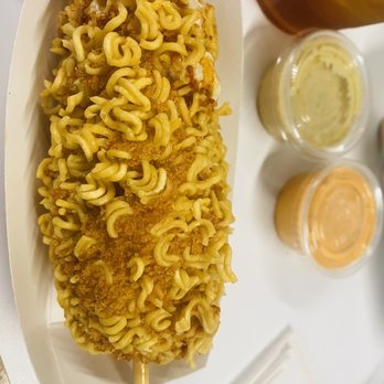 HeeMee Coffee + Bakery - Mozorella korean corn dog with ramen topping - 7/10 - Coffee & Tea Near Me - Tucson, Arizona HeeMee Coffee + Bakery - Mozorella korean corn dog with ramen topping - 7/10 - Coffee & Tea Near Me - Tucson, Arizona