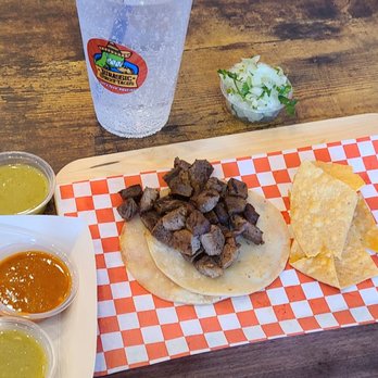 Jurassic Tacos Pleasant Grove - Steak street taco, chips, and toppings - Tacos Near Me - Pleasant Grove, Utah Jurassic Tacos Pleasant Grove - Steak street taco, chips, and toppings - Tacos Near Me - Pleasant Grove, Utah