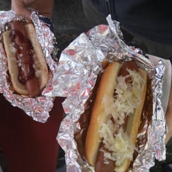 Reds Dogs - Beef and polish dogs with all the fixins.....yummy and just five bucks