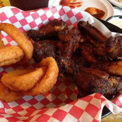 Black Eyed Pig BBQ - Smoked wings with onion rings. Soooo good!