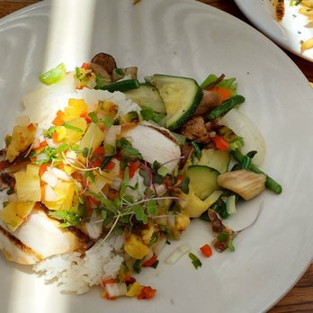 Aloha Mixed Plate - Island fish of the day with pineapple salsa, rice and mixed veggies - Hawaiian Near Me - Lahaina, Hawaii Aloha Mixed Plate - Island fish of the day with pineapple salsa, rice and mixed veggies - Hawaiian Near Me - Lahaina, Hawaii