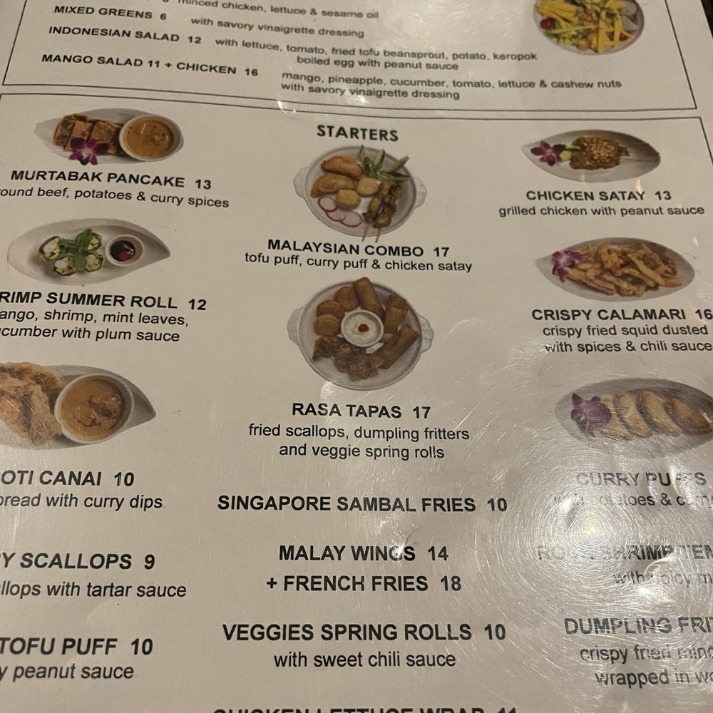 Rasa - Menu- starters - Malaysian Near Me - New York, New York