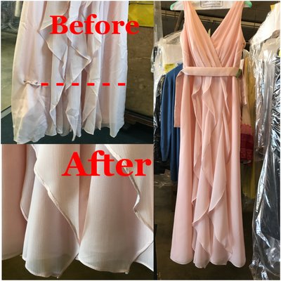 before and after dry cleaning services and alteration - All work is done on premises using eco friendly products.