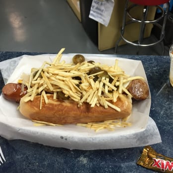 Sweet Dogs - This is the FIU (fried egg, sauteed onions, cream cheese, sauerkraut, jalapenos and papitas), and a polish sausage (1 Lb!!) - Hot Dogs Near Me - Miami, Florida