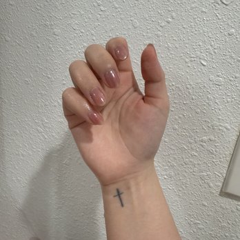 Eq Nails - Sheer nude pink base and clear chrom on the top - Nail Salons Near Me - Camarillo, California