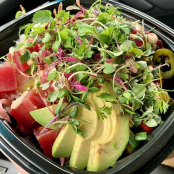 The Porch - Black and white tuna poke bowl ($16) - steamed black and white rice, sushi grade tuna, cucumbers, red bell peppers, golden beets, avocado - Cocktail Bars Near Me - Tempe, Arizona The Porch - Black and white tuna poke bowl ($16) - steamed black and white rice, sushi grade tuna, cucumbers, red bell peppers, golden beets, avocado - Cocktail Bars Near Me - Tempe, Arizona