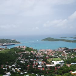 The Superior Court of the Virgin Islands - Charlotte A from above; the municiple building is in the center of the photo,close to the water w/ parking lot across street