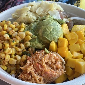 Poke Poke Fish Bar - Her Bowl: Sushi Rice, Hawaiian Mix, House Sauce, Cucumbers, White Onions, Ginger, Avocado (+$1.50), Mango, Spicy Crab Mix, Corn. - Poke Near Me - Santa Clara, California Poke Poke Fish Bar - Her Bowl: Sushi Rice, Hawaiian Mix, House Sauce, Cucumbers, White Onions, Ginger, Avocado (+$1.50), Mango, Spicy Crab Mix, Corn. - Poke Near Me - Santa Clara, California