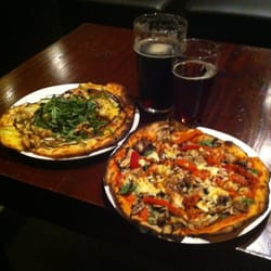 2 Brothers Brewery - Fruit & veg pizza on the left and a special pizza, perfect combo with a beer