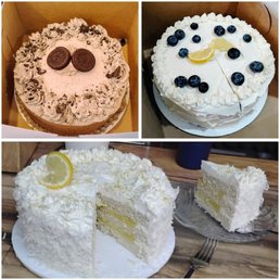 Oreo Cake, Lemon Blueberry Cake, and Coconut Cream Cake.