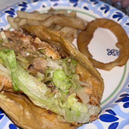 Chicken Taco, onion rings & fries Chicken Taco, onion rings & fries