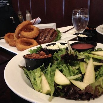 Woodbridge Social - social salad Baby field greens, crumbled gorgonzola, sliced anjou pears, candied pecans,Vinaigrette and check out the onion rings - American Near Me - Woodbridge, Connecticut Woodbridge Social - social salad Baby field greens, crumbled gorgonzola, sliced anjou pears, candied pecans,Vinaigrette and check out the onion rings - American Near Me - Woodbridge, Connecticut