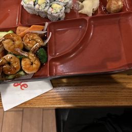 Shrimp teriyaki with sushi Shrimp teriyaki with sushi
