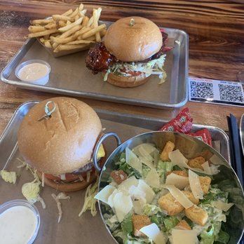 Able Baker Brewing - Craft burger with a side ceasar salad and the chicken sandwich with a side of fries - Brewpubs Near Me - Las Vegas, Nevada Able Baker Brewing - Craft burger with a side ceasar salad and the chicken sandwich with a side of fries - Brewpubs Near Me - Las Vegas, Nevada